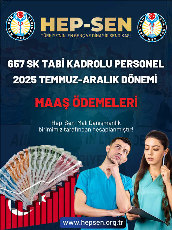 2025 Temmuz-Aralık Dönemi Zamlı Kadrolu Sağlık Çalışanı Maaşı 657 SK Tabi Kadrolu Personel